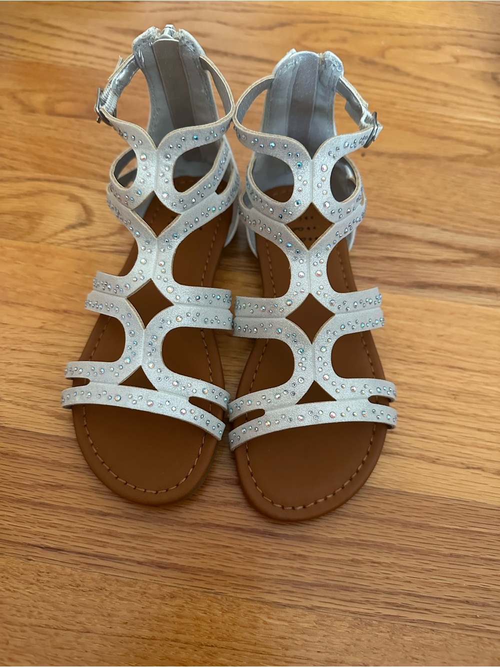 Girls' Silver Rhinestone Strappy Gladiator Sandals